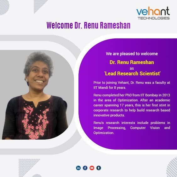 Renu Rameshan as Lead Research Scientist at Vehant